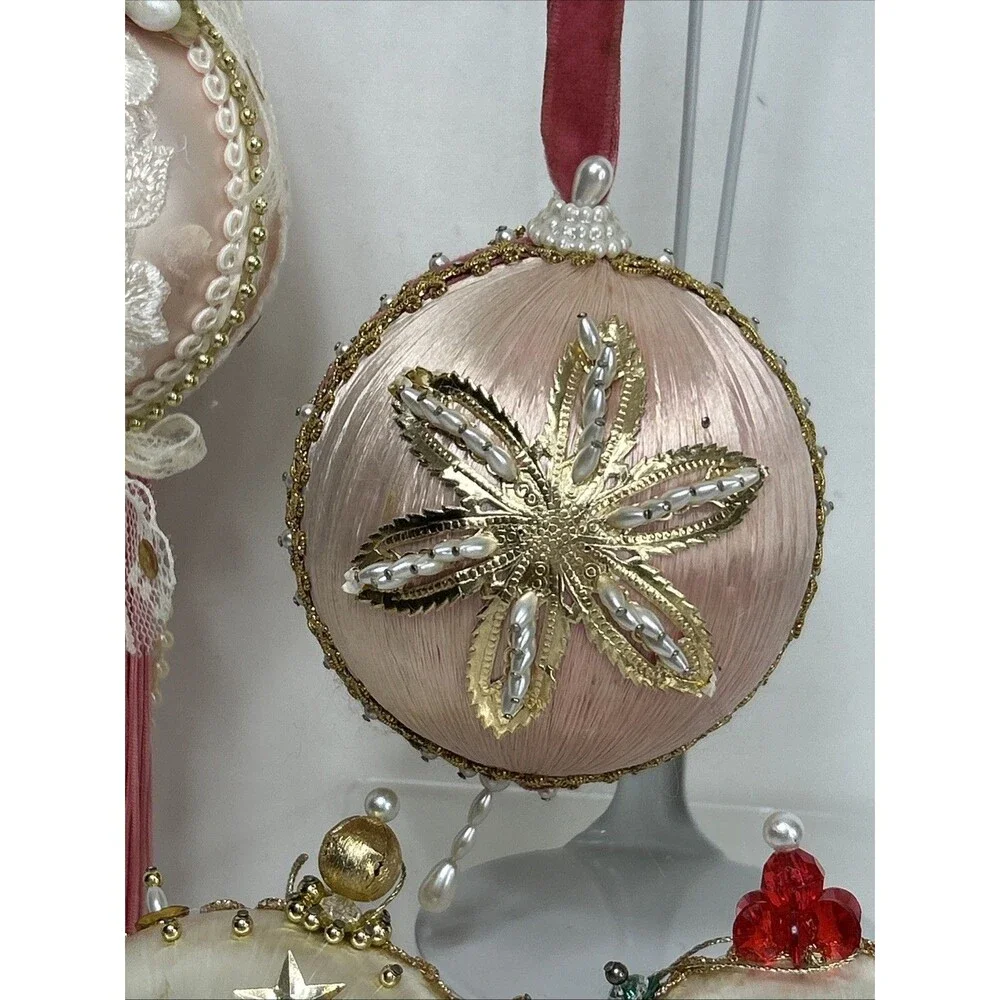 Beaded Sequin Christmas Ornament Lot Push Pin Tassel Satin Jeweled Czech
